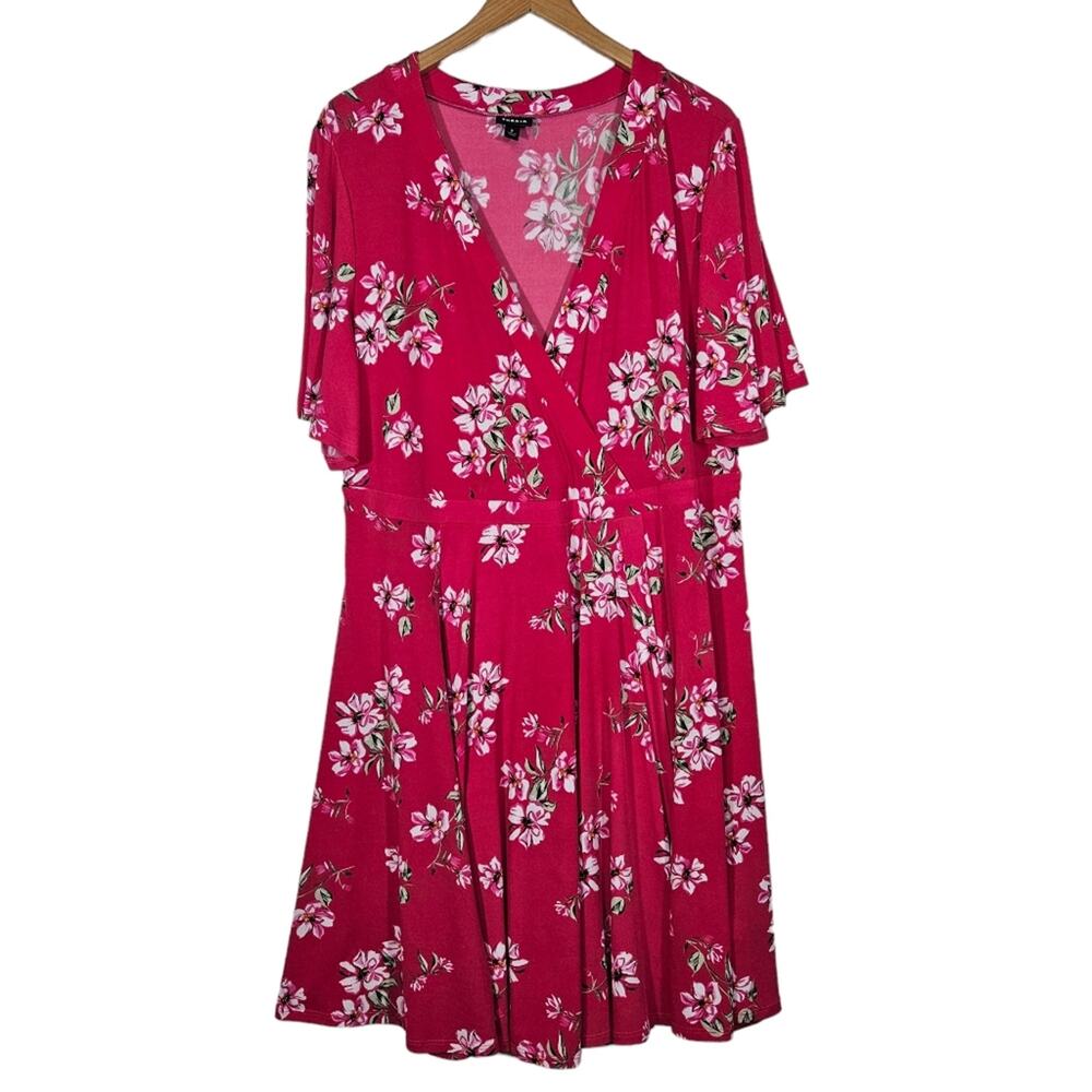 Torrid Pink Floral Mini Studio Knit Faux Wrap Dress - Plus Size 2X